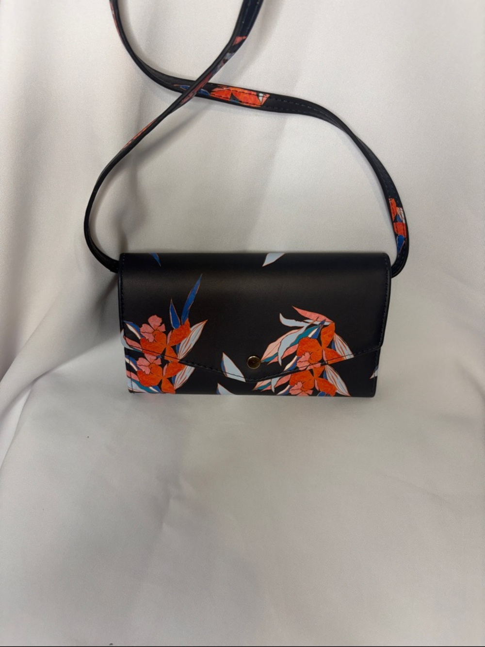 a new day Black Crossbody with Orange Floral Print